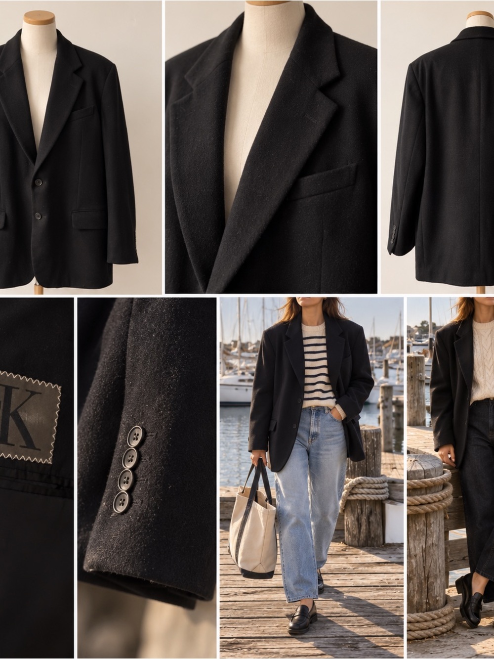 Vintage Calvin Klein Made in USA Wool Cashmere Oversized Black Blazer